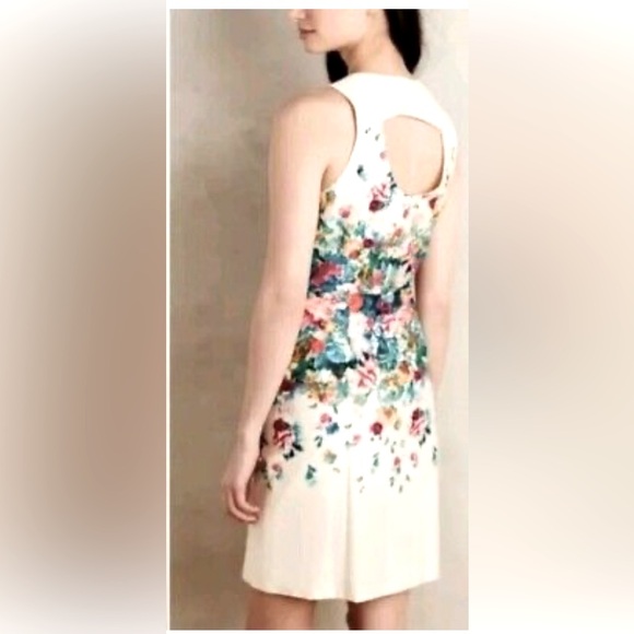 Anthropologie Maeve Tea Garden Sheath Dress Sleeveless Ivory Floral size 4 - Picture 3 of 13